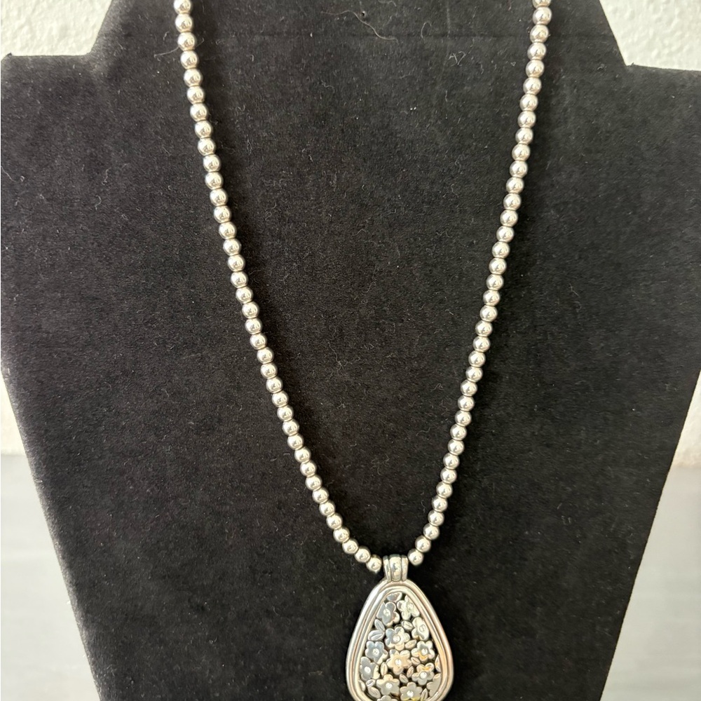 Brighton Silver Beaded Necklace with Elegant Pendant